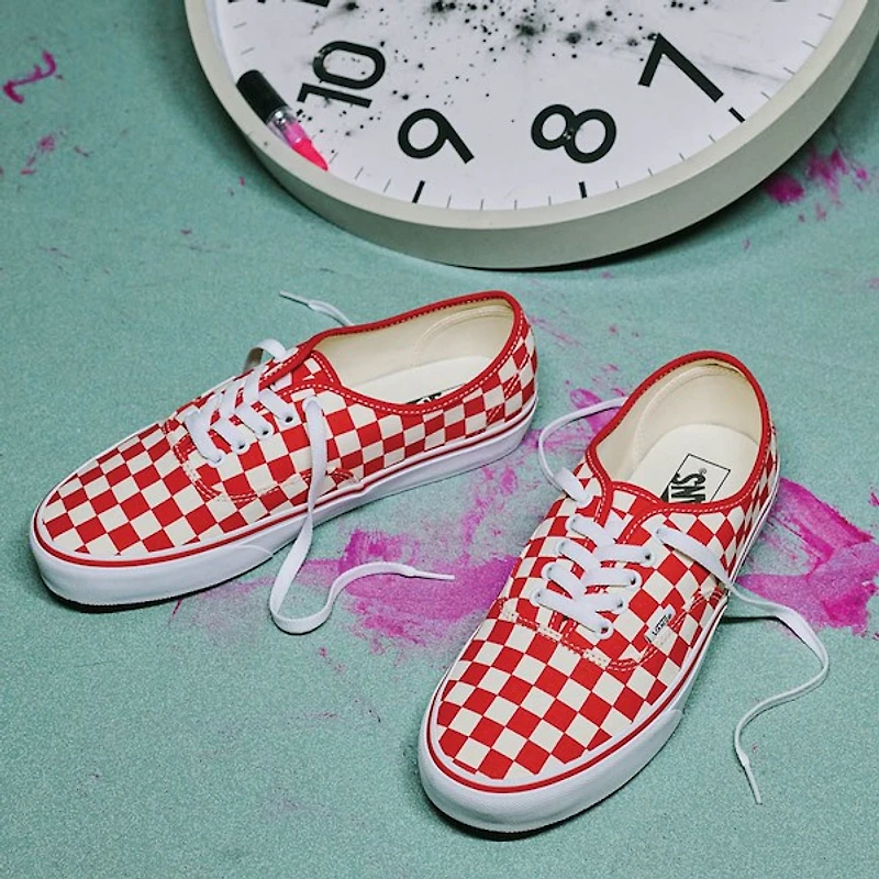 Vans Authentic Primary Checkerboard Skate Shoe - Racing Red / White