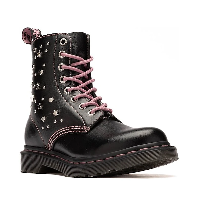 Botte à 8 œillets Dr. Martens 1460 Pascal coeurs + étoiles pour femmes - Noir