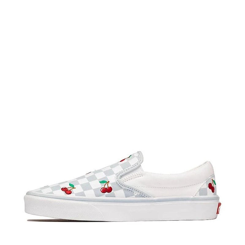 Vans Classic Slip-On Cherries & Checkers Skate Shoe - Light Blue / True White