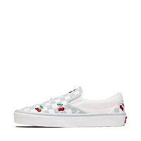 Vans Classic Slip-On Cherries & Checkers Skate Shoe - Light Blue / True White