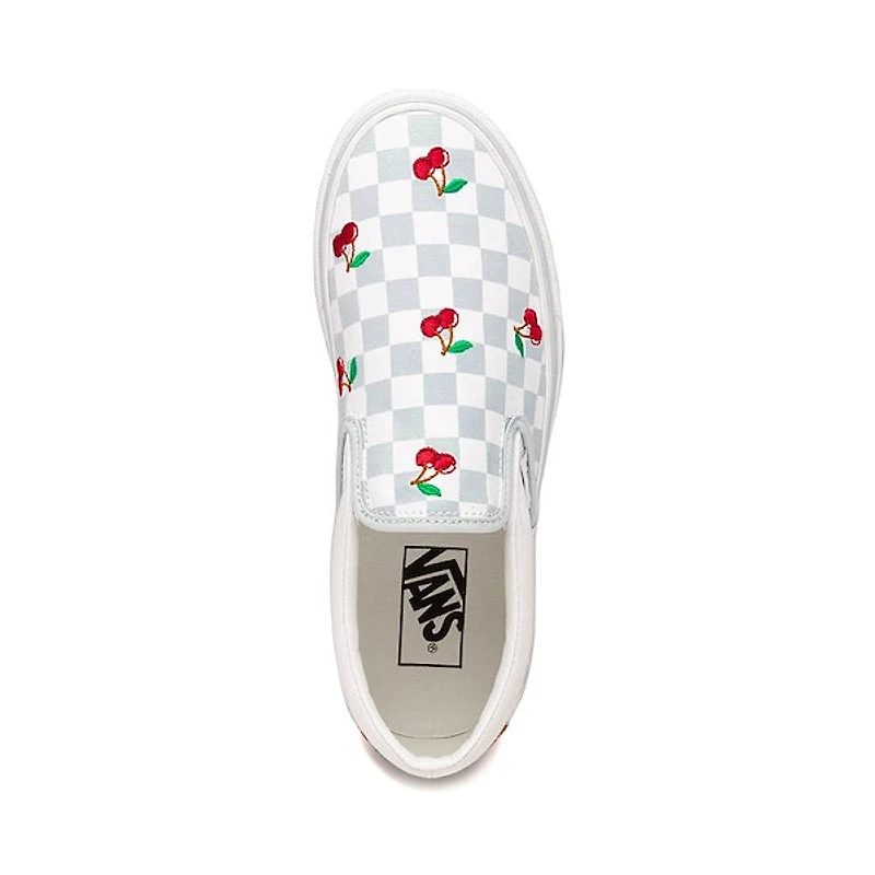 Vans Classic Slip-On Cherries & Checkers Skate Shoe - Light Blue / True White