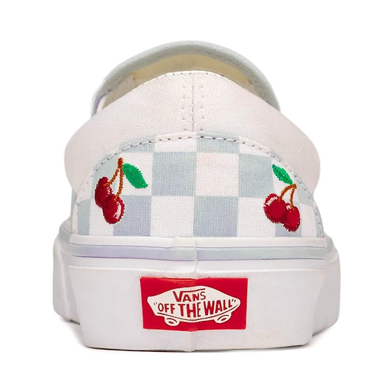Vans Classic Slip-On Cherries & Checkers Skate Shoe - Light Blue / True White