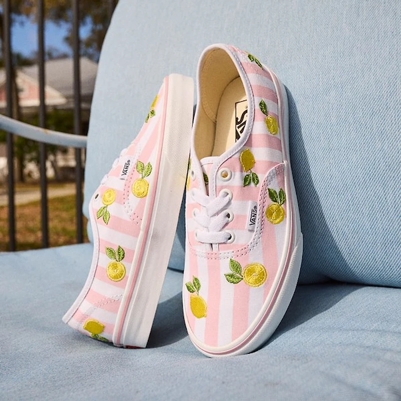Vans Authentic Lemons & Stripes Skate Shoe - Light Pink / White Yellow
