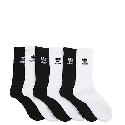 adidas Trefoil Logo Crew Socks 6 Pack - Big Kid - White / Black