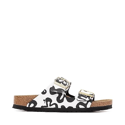 Womens Birkenstock Arizona Bloom Slide Sandal - Black / White