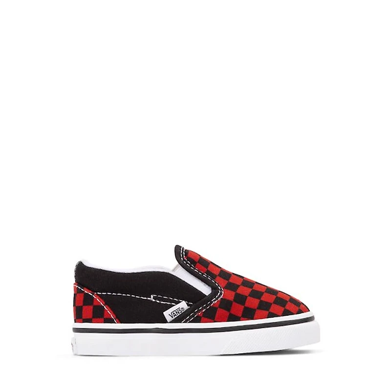 Vans Slip-On Checkerboard Skate Shoe - Baby / Toddler - Black / Red