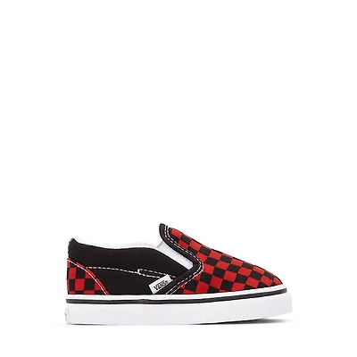 Vans Slip-On Checkerboard Skate Shoe - Baby / Toddler - Black / Red