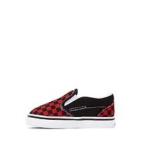 Vans Slip-On Checkerboard Skate Shoe - Baby / Toddler - Black / Red