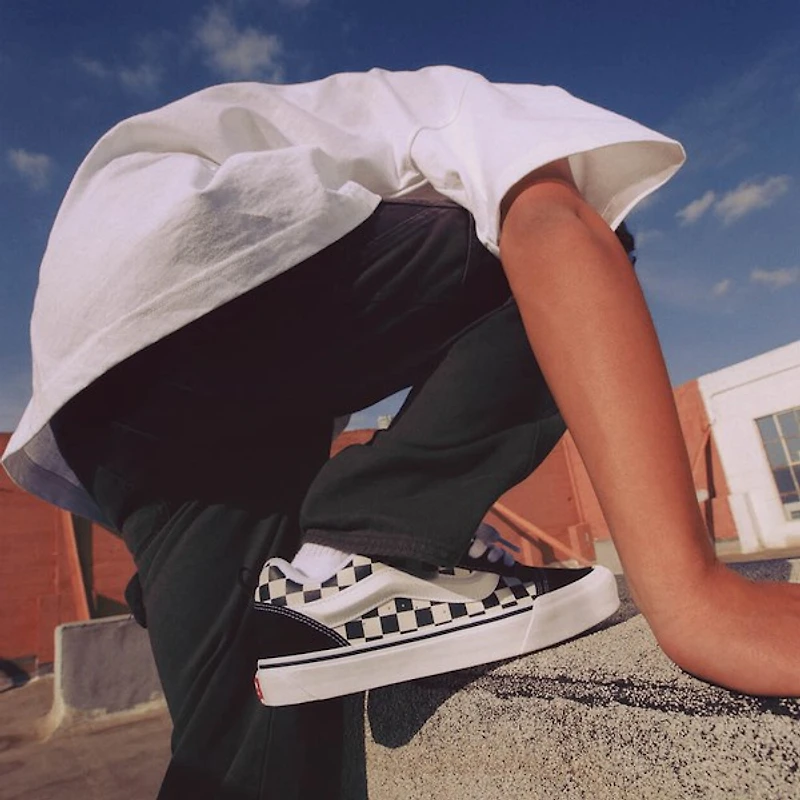 Vans Knu Skool Checkerboard Skate Shoe - Big Kid Black / White