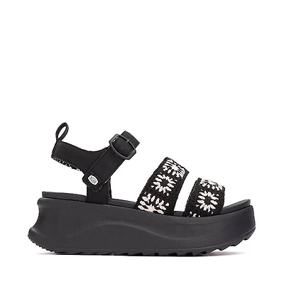 Womens HEYDUDE Delray Buckle Cottage Crochet Sandal - Black / White