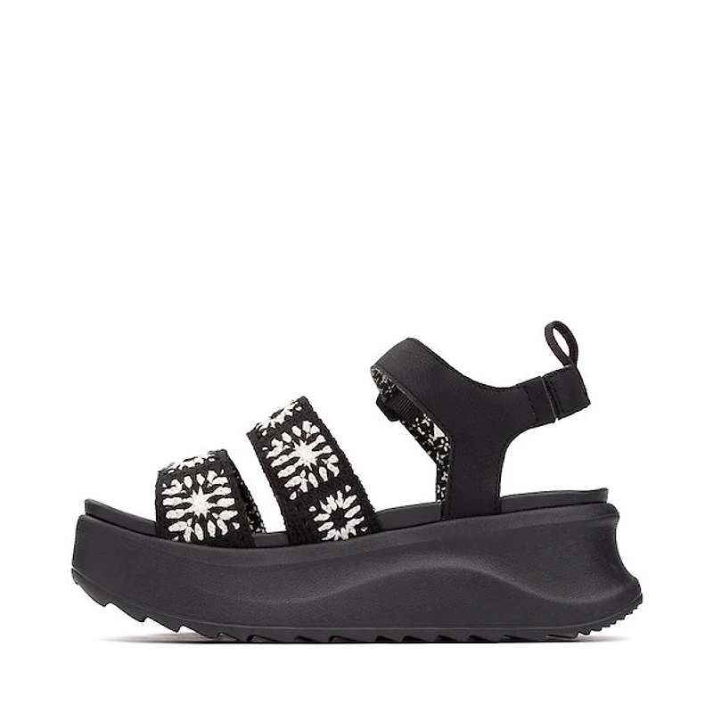 Womens HEYDUDE Delray Buckle Cottage Crochet Sandal - Black / White