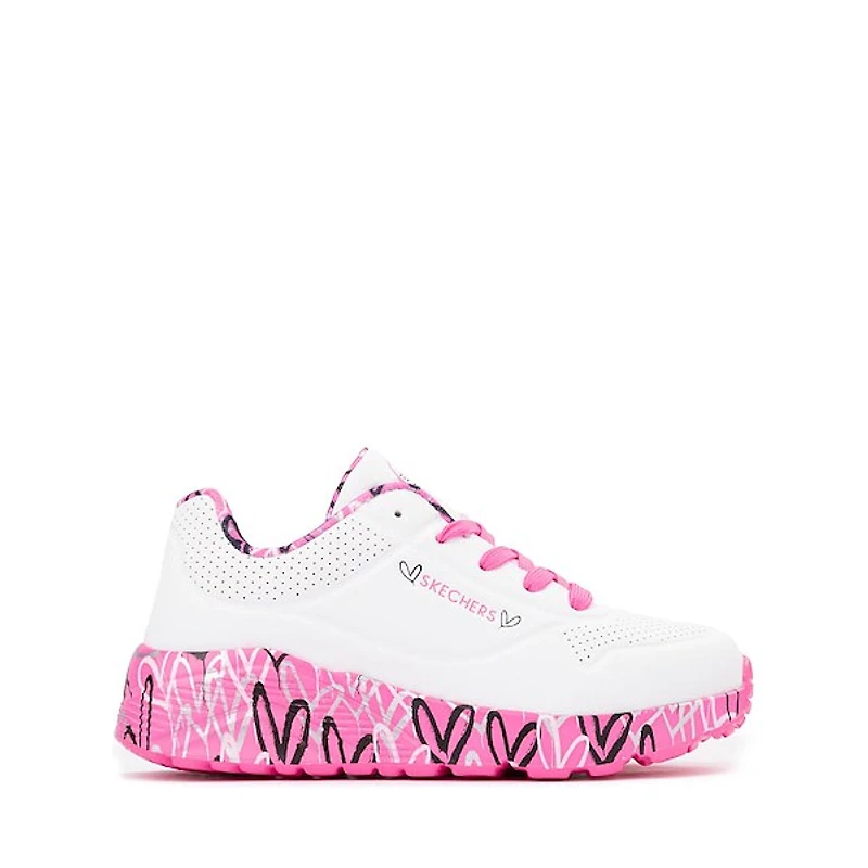 Skechers Street&trade x JGoldcrown: Uno Lite: Lovely Luv Sneaker - Little Kid / Big White Hot Pink