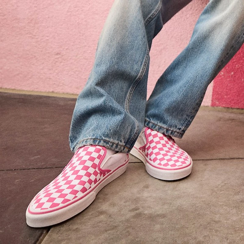 Vans Slip-On Checkerboard Skate Shoe - Pink / White