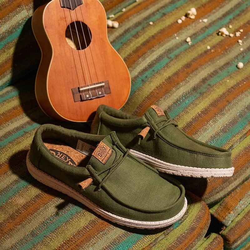 Mens HEYDUDE Wally Hemp Slip-On Casual Shoe - Army Green