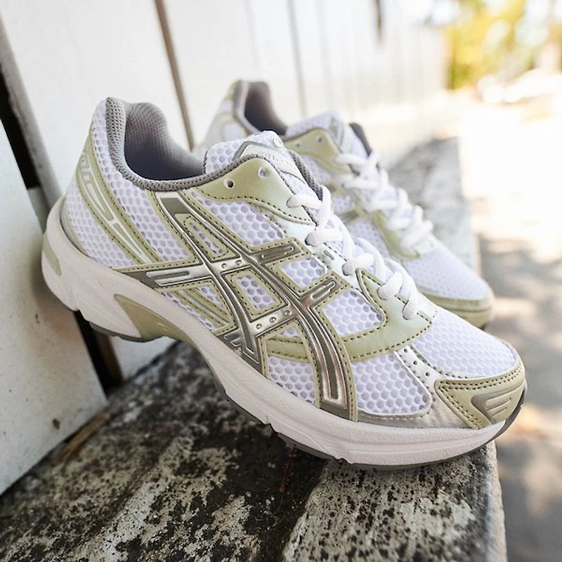 Womens ASICS Gel-1130 Athletic Shoe - White / Dried Leaf Green