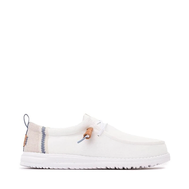 Mens HEYDUDE Wally Craft Linen Slip-On Casual Shoe - White