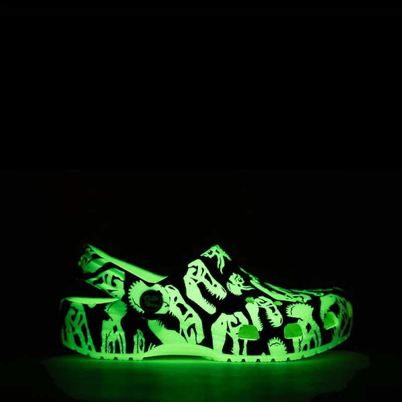 Crocs Classic Glow-In-The-Dark Dino Clog - Little Kid / Big Black Glow Green