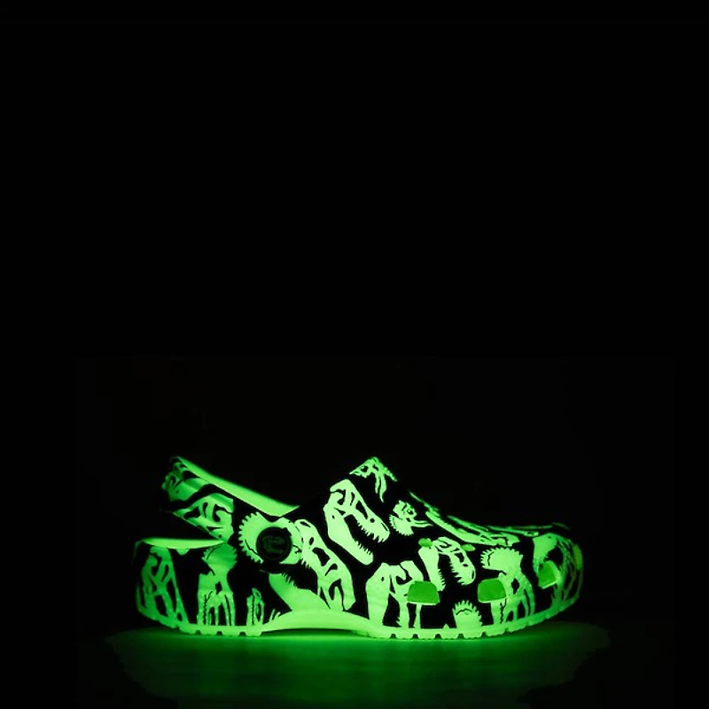 Crocs Classic Glow-In-The-Dark Dino Clog - Baby / Toddler - Black / Glow Green