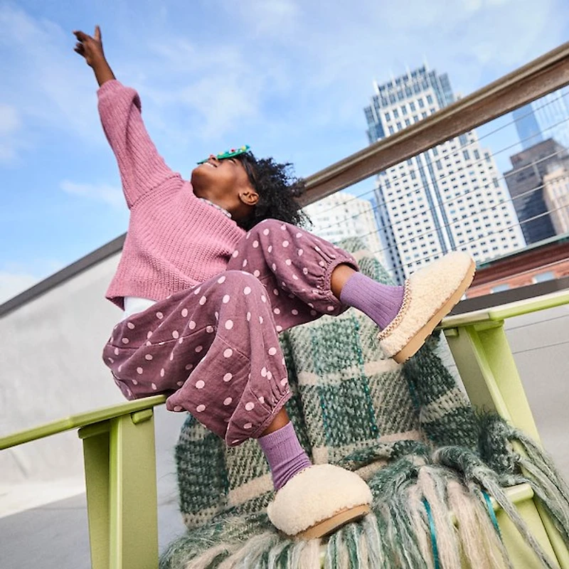 UGG® Tasman Maxi Curly Slipper - Little Kid / Big Kid - Natural