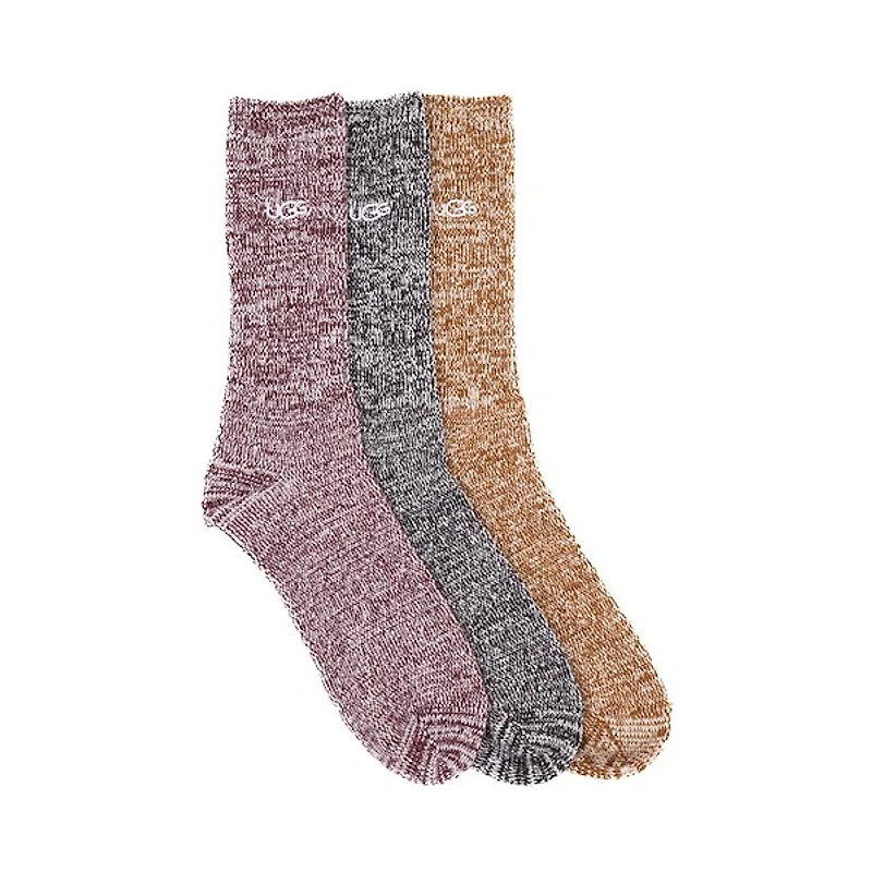 Mens UGG® Trey Rib Knit Cozy Crew Socks 3 Pack - Black / Wild Grape / Deco