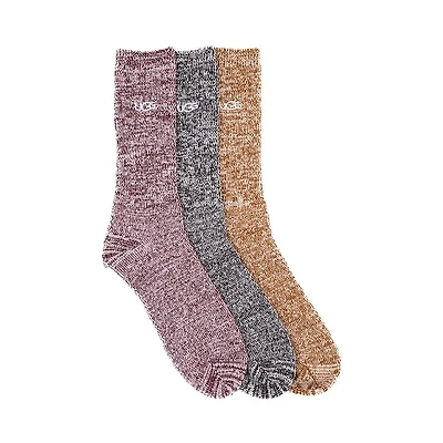 Mens UGG® Trey Rib Knit Cozy Crew Socks 3 Pack - Black / Wild Grape / Deco