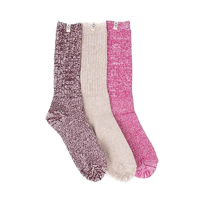 Womens UGG® Rib Knit Slouchy Crew Socks 3 Pack - Chroma Pink / Putty / Wild Grape