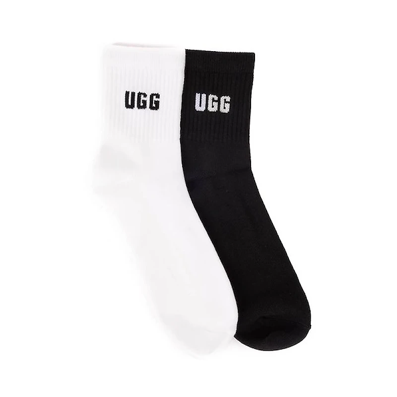Womens UGG® Quinlin Logo Quarter Sock 2 Pack - White / Black