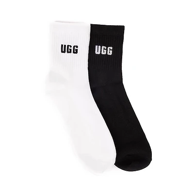 Womens UGG® Quinlin Logo Quarter Sock 2 Pack - White / Black