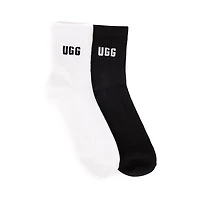 Womens UGG® Quinlin Logo Quarter Sock 2 Pack - White / Black