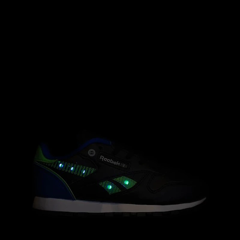Reebok Classic Leather Step 'n' Flash Athletic Shoe - Little Kid Lime / Black Optimum Blue