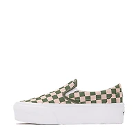 Vans Classic Slip-On Stackform Checkerboard Skate Shoe - Sepia Rose / Pine Forest