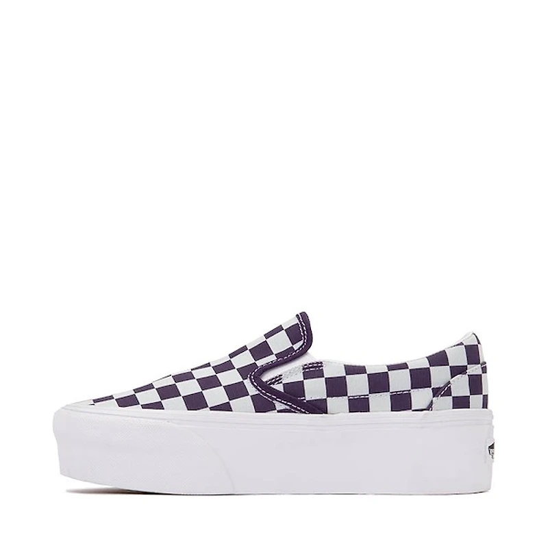 Vans Classic Slip-On Stackform Checkerboard Skate Shoe - Gothic Grape / Blue Mist