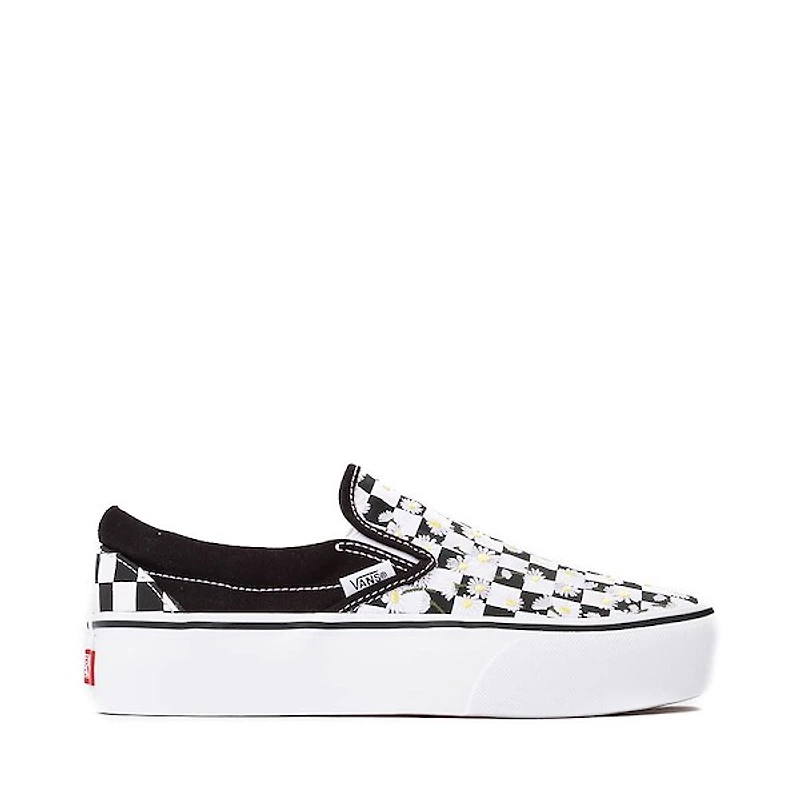 Vans Slip-On Platform Checkerboard Skate Shoe - Black / White