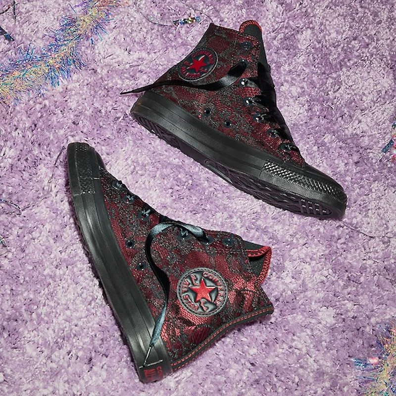 Converse Chuck Taylor All Star High-Top Dressed Up Lace Overlay Sneaker - Black / Park Red