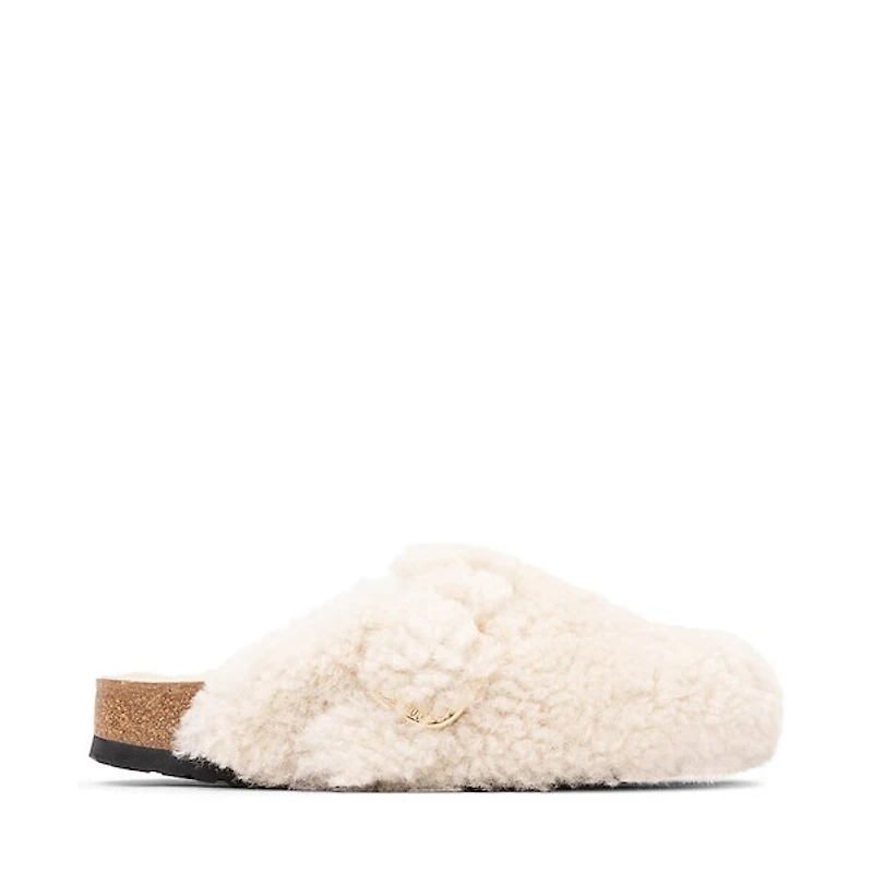 Womens Birkenstock Boston Big Buckle Shearling Clog - Eggshell