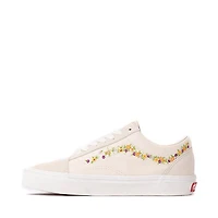Vans Old Skool Floral Embroidery Skate Shoe - Marshmallow / Multicolor