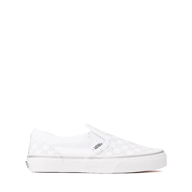 Vans Classic Slip-On Checkerboard Skate Shoe - Little Kid True White / Silver