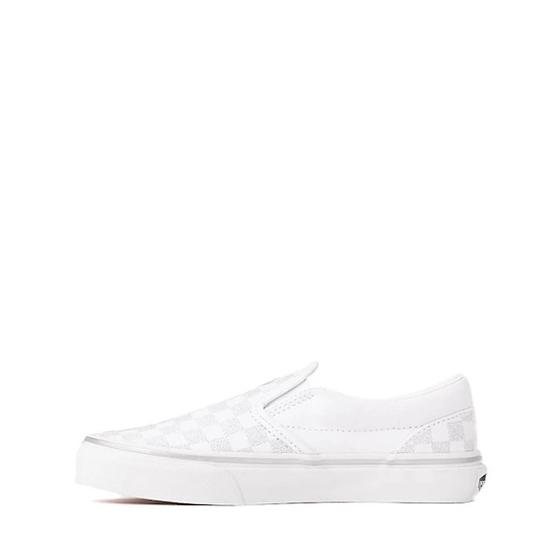 Vans Classic Slip-On Checkerboard Skate Shoe - Little Kid True White / Silver