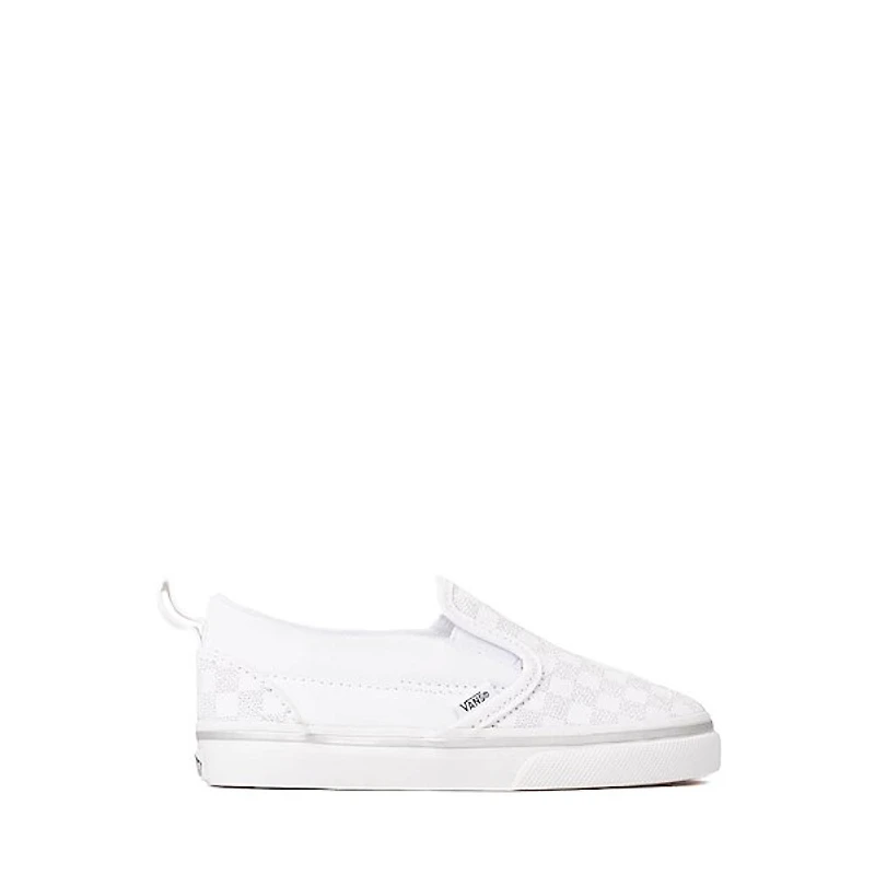 Vans Classic Slip-On V Checkerboard Skate Shoe - Baby / Toddler True White Silver
