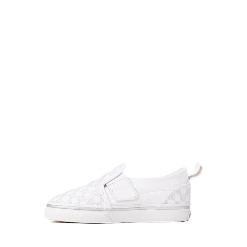 Vans Classic Slip-On V Checkerboard Skate Shoe - Baby / Toddler True White Silver