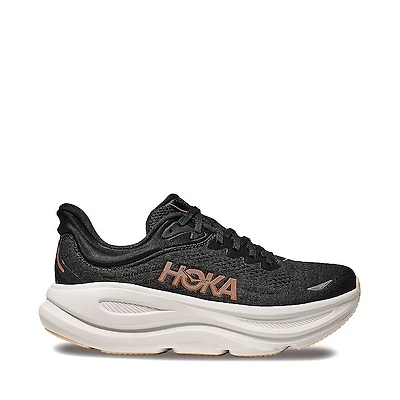 Womens HOKA Bondi 9 Running Shoe - Black / Rose Gold