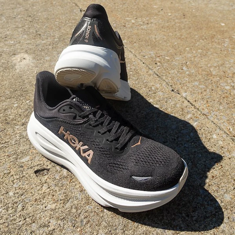 Womens HOKA Bondi 9 Running Shoe - Black / Rose Gold