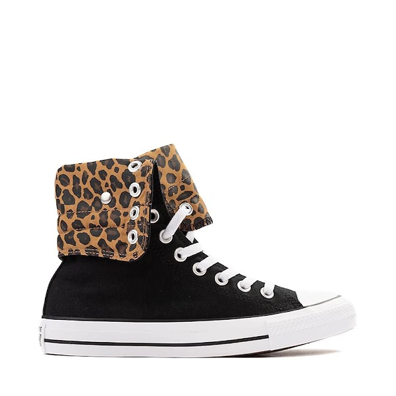 Womens Converse Chuck Taylor All Star Fold-Over High-Top Sneaker - Black / Leopard