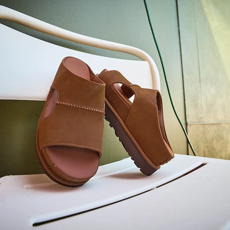 Womens UGG® Goldenstar Hi Cutout Slide - Dark Chestnut