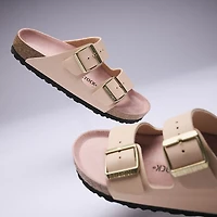 Womens Birkenstock Arizona Slide Sandal - Triples New Beige / Pink Clay