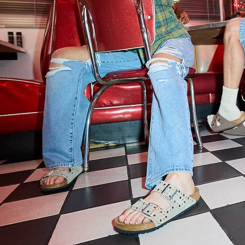 Womens Birkenstock Arizona Rivets Slide Sandal - Taupe