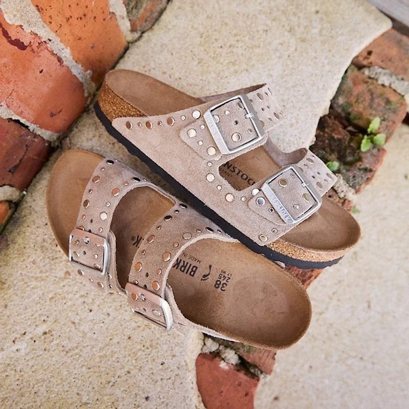 Womens Birkenstock Arizona Rivets Slide Sandal - Taupe