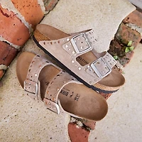 Womens Birkenstock Arizona Rivets Slide Sandal - Taupe