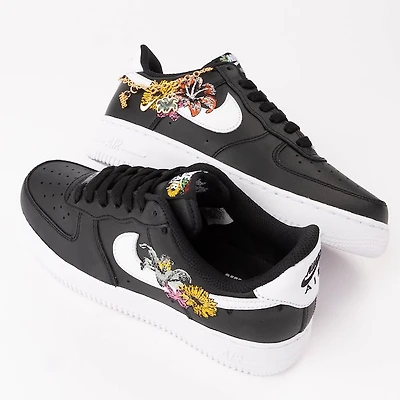 Womens Nike Air Force 1 '07 Premium Flowers Athletic Shoe - Black / Metallic Gold White