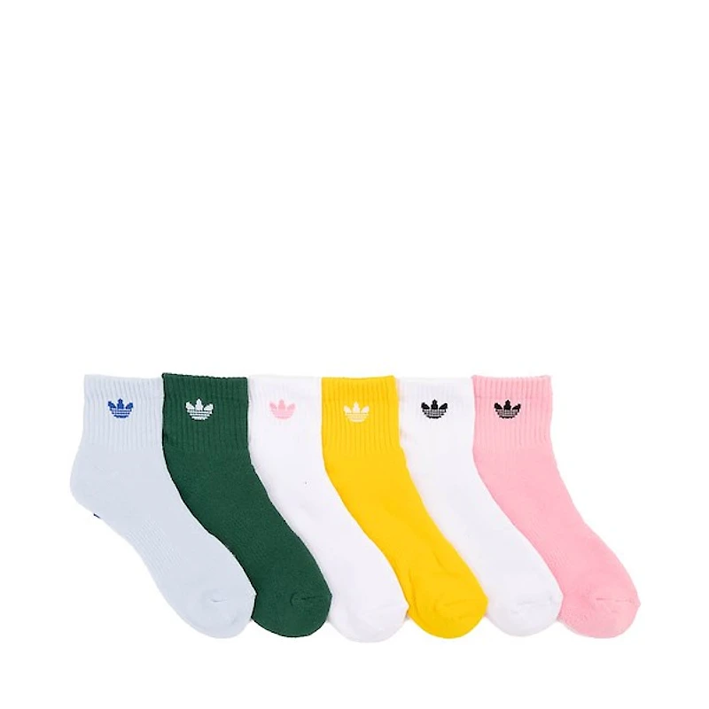 adidas Originals Trefoil 2.0 Quarter Socks 6 Pack - Big Kid - Collegiate Green / Crystal Sky / Light Pink
